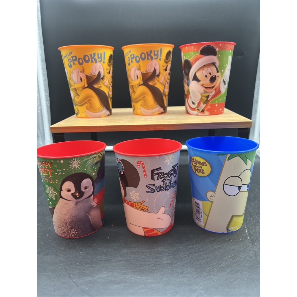 Disney Pixar Hallmark Frosty Happy Feet Mickey Phineas Ferb Donald Cups Plastic